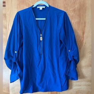 Michael Kors Royal Blue Zip Front Blouse - Medium